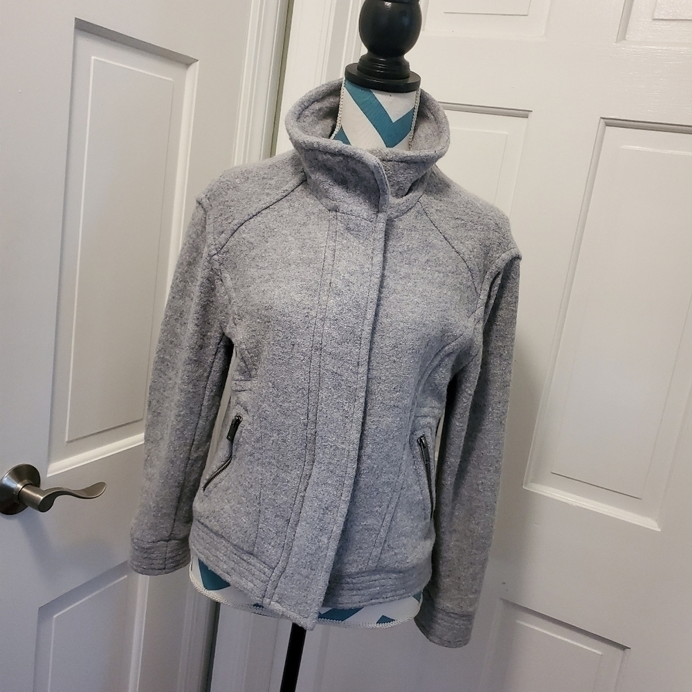 Banana Republic Grey Wool Blend Moto Style Zip/Snap Close Jacket Size XS